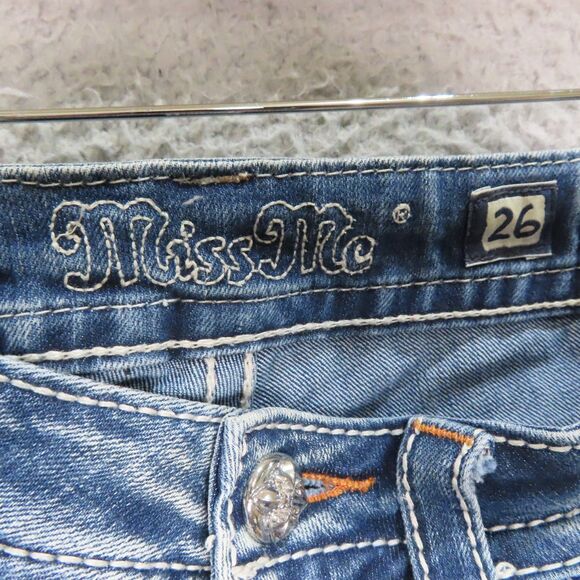 Miss Me Capri Jeans 26 Blue Embellished Bling Pockets Mid Rise Cuffed Denim - Picture 11 of 14